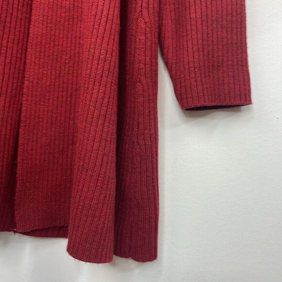 Eileen Fisher Open Front Ribbed Cardigan Sweater 100% Merino Wool Deep Red Med - Picture 9 of 13